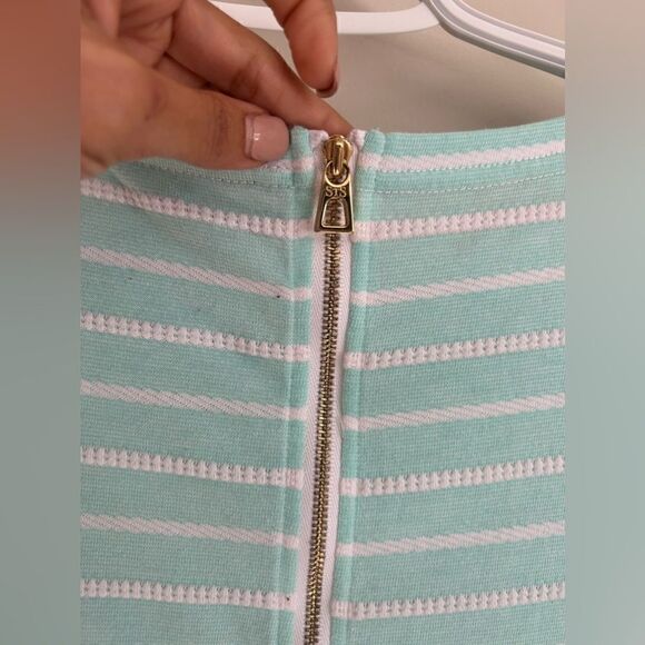 Sail to Sable Mint Green Blue Striped Short Sleeve Dress Textured - Picture 3 of 7